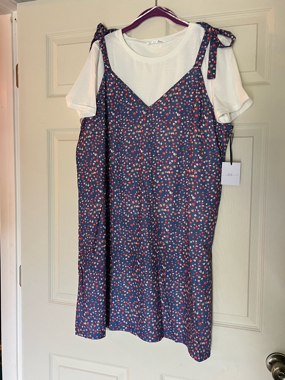 Navy Floral Tie-Shoulder Slip Dress